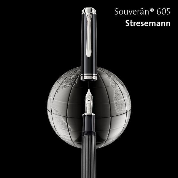 Pelikan Souverän 605 Füllhalter 'Stresemann' - Kolbenfüller, Feder M, Schwarz-anthrazit