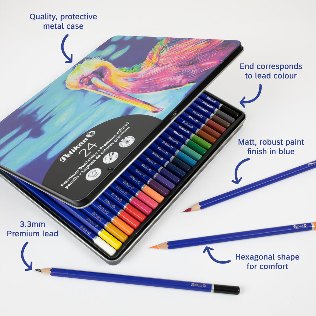 PREMIUM COLOURED PENCILS 24 COLOURS IN TIN CASE