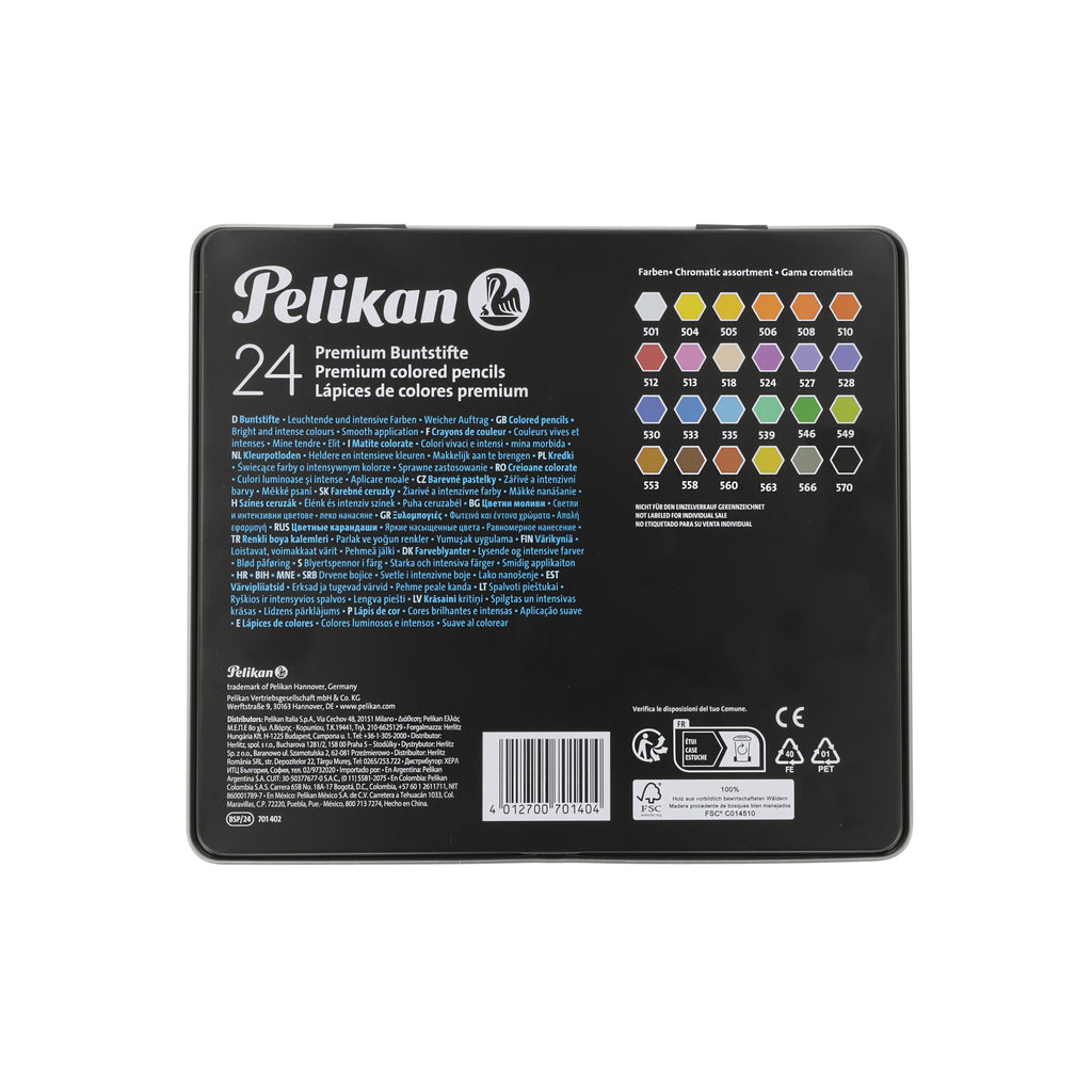 PREMIUM COLOURED PENCILS 24 COLOURS IN TIN CASE