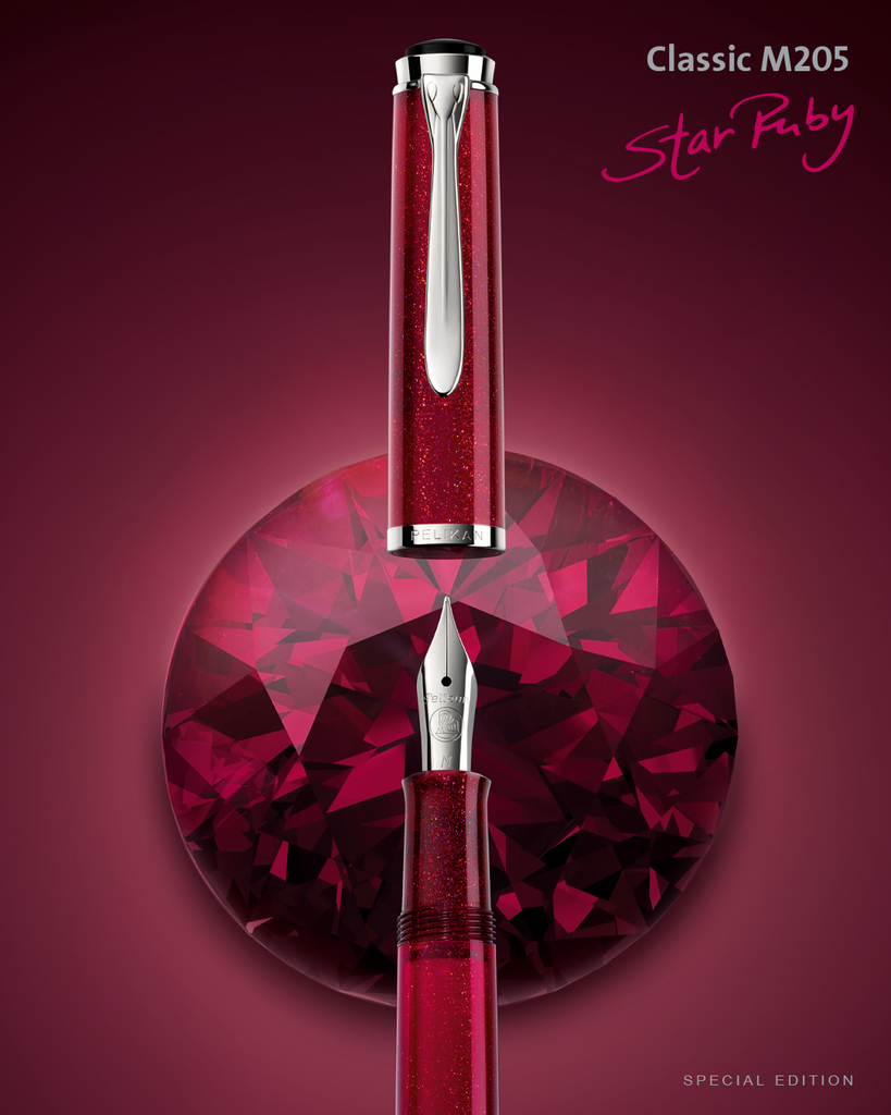 SE CLASSIC SET M205 STAR RUBY FOUNTAIN PEN B WITH EDELSTEIN® INK IN GIFT BOX