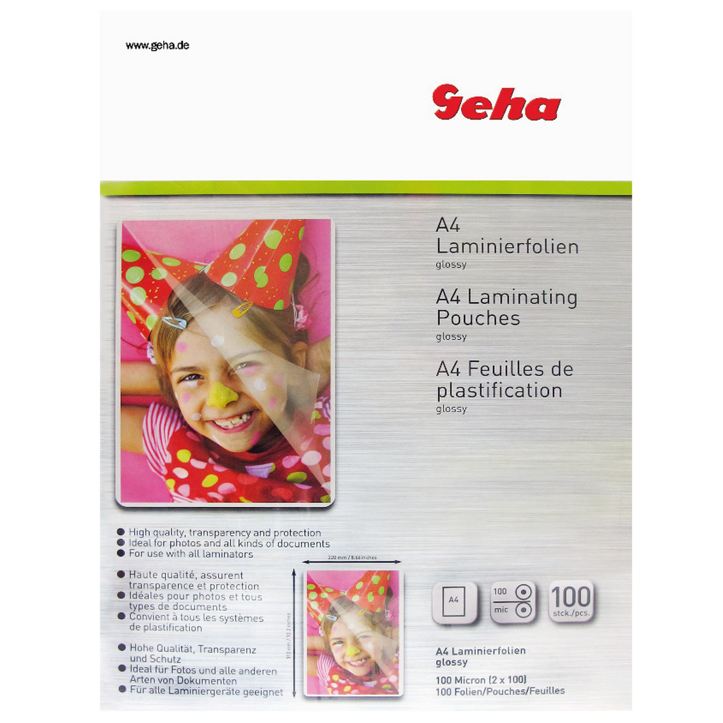 LAMINATING POUCH A4 220 X 310MM 100 MICRON 100SHTS