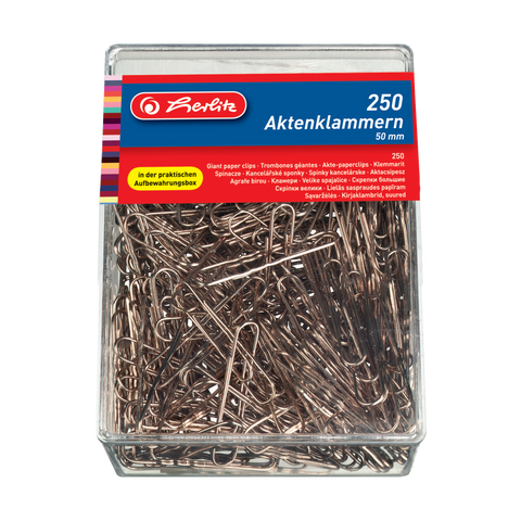 GIANT PAPER CLIPS 50MM 250PCS/BOX CORRUG.COPPER