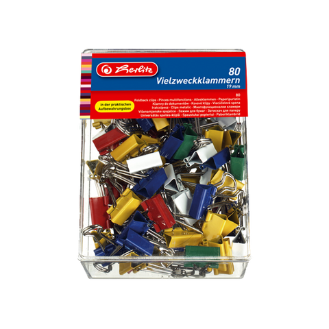 FOLD BACK CLIPS 19MM 80PCS/BOX COLOURED