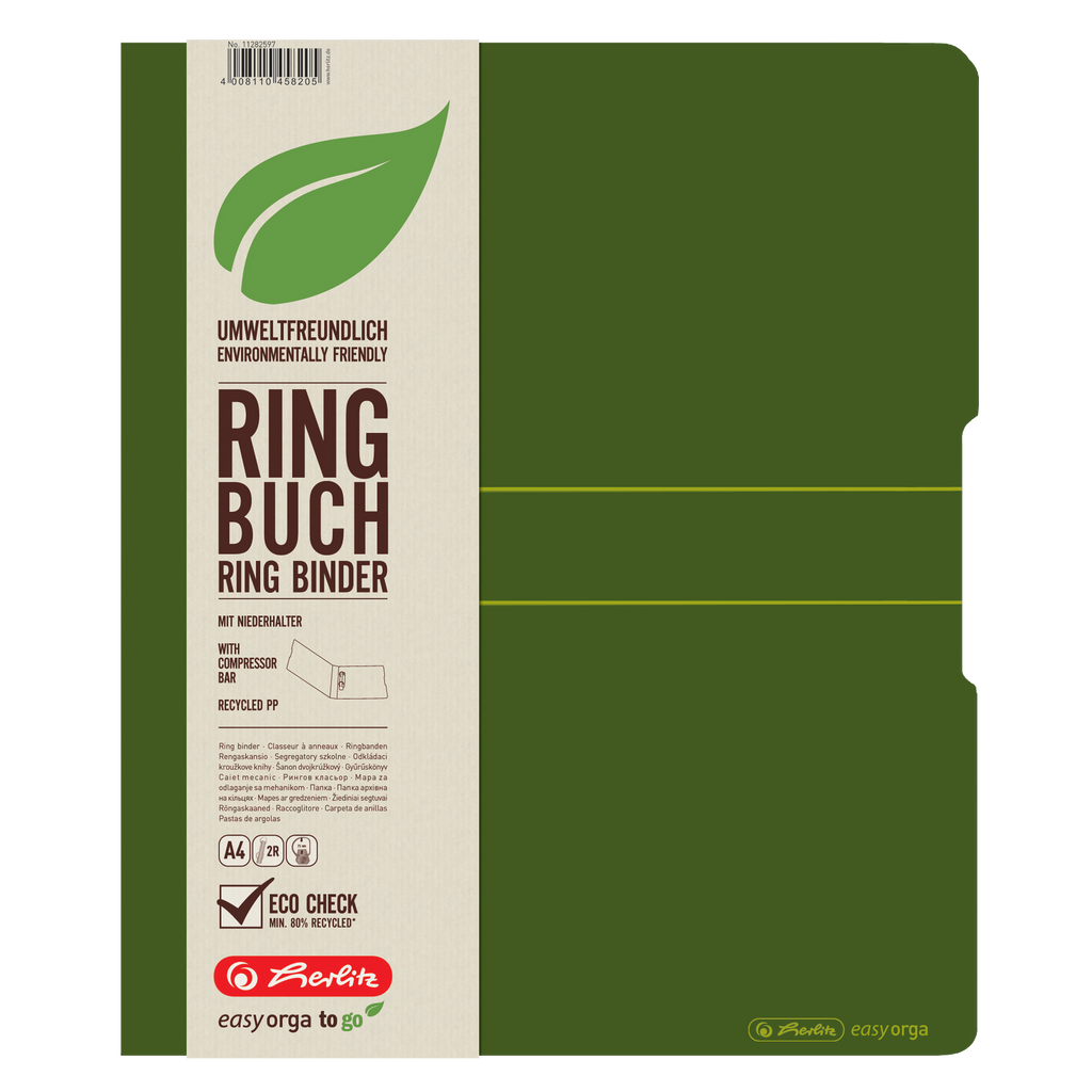 2 RING BINDER RECYCLING PP A4 25MM DARK GREEN