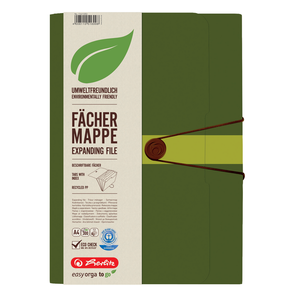 EXPANDING FILE RECYCLING PP 12 PARTS DARK GREEN