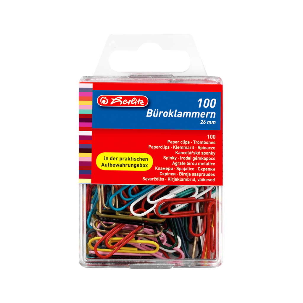PAPER CLIPS 26MM 100PCS/BOX ASSORTED COLOURS