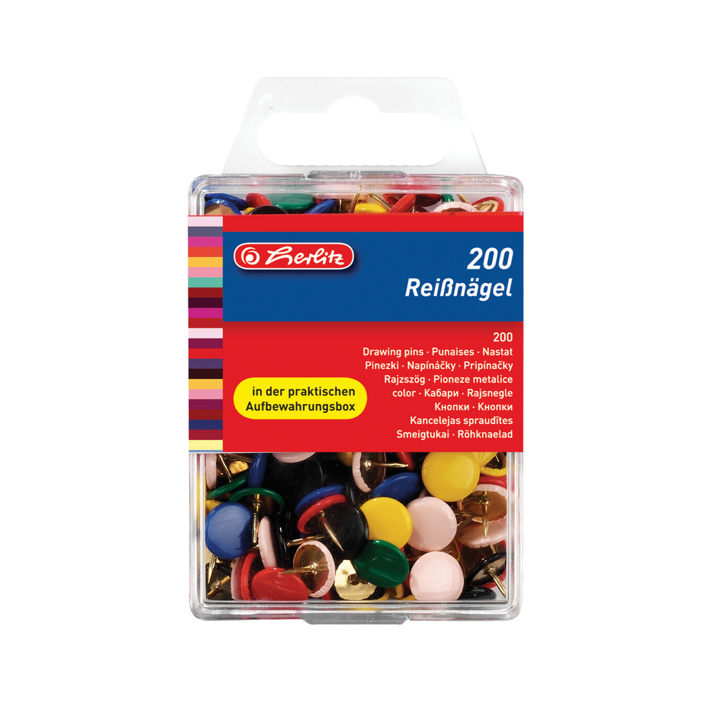 DRAWING PINS 200PCS/BOX ASSORTED COLOURS