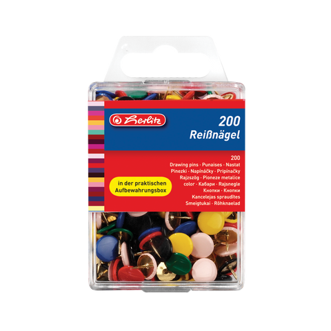 DRAWING PINS 200PCS/BOX ASSORTED COLOURS