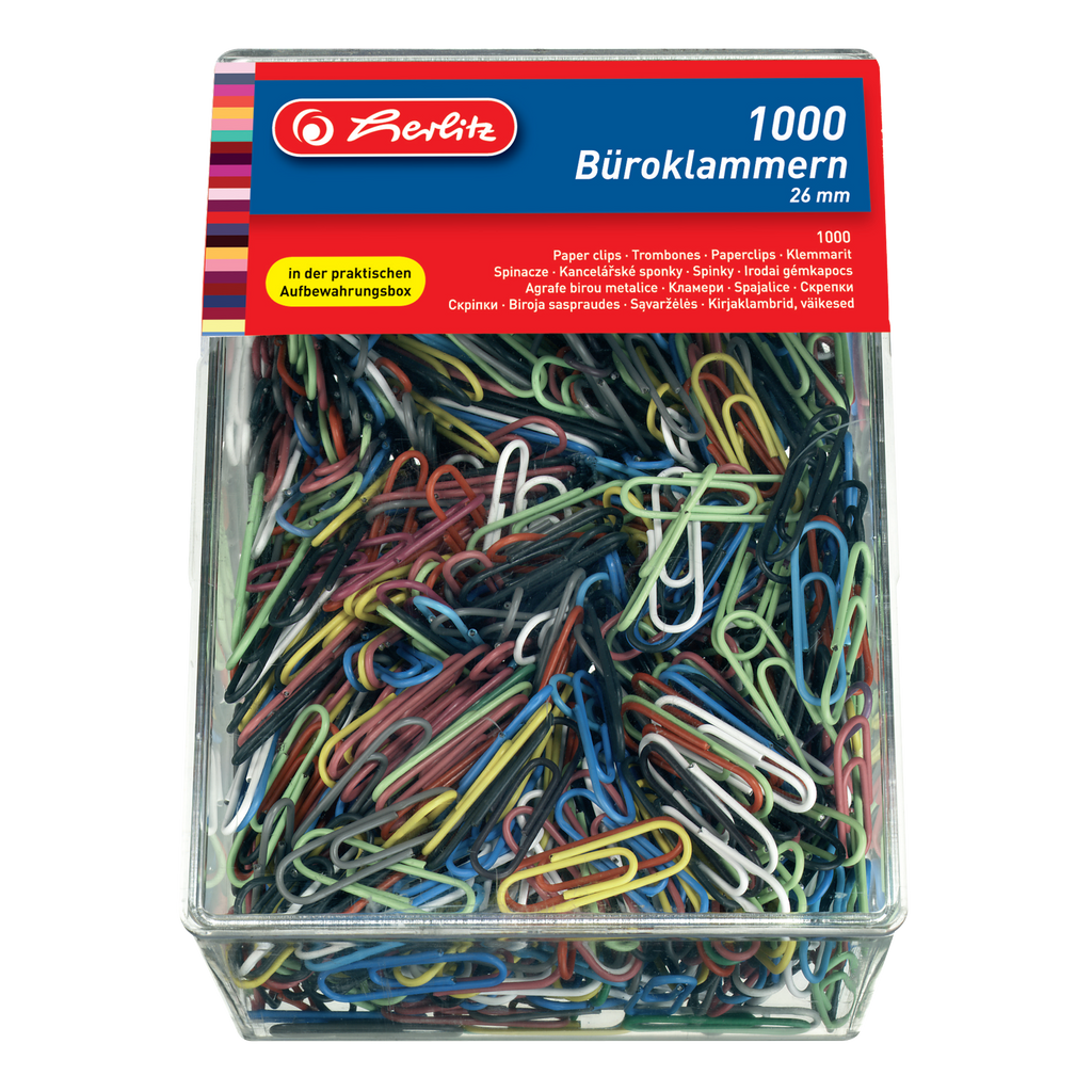 PAPER CLIPS 26MM 1000PCS/BOX ASSORTED COLOURS