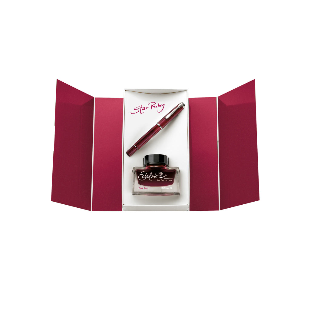 SE CLASSIC SET M205 STAR RUBY FOUNTAIN PEN B WITH EDELSTEIN® INK IN GIFT BOX